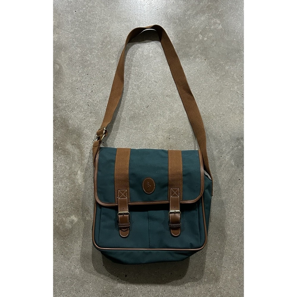 Vintage Ralph Lauren Green Canvas Leather Trim Camera Shoulder Bag
